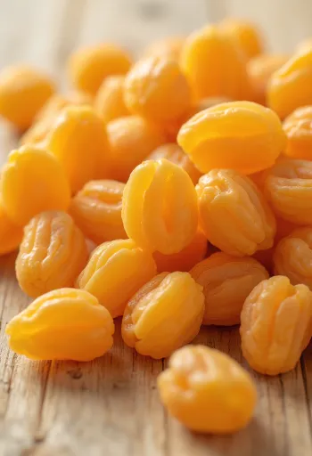 도자기 그릇에 담긴 선명한 주황색 건살구와 꿀, 신선한 살구