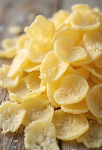 그릇에 담긴 크림색 감자 플레이크와 나무 숟가락으로 떠낸 모습