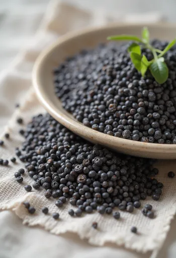 흰 배경에 흩뿌려진 블랙 치아씨드 클로즈업