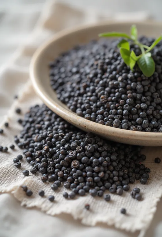 흰 배경에 흩뿌려진 블랙 치아씨드 클로즈업