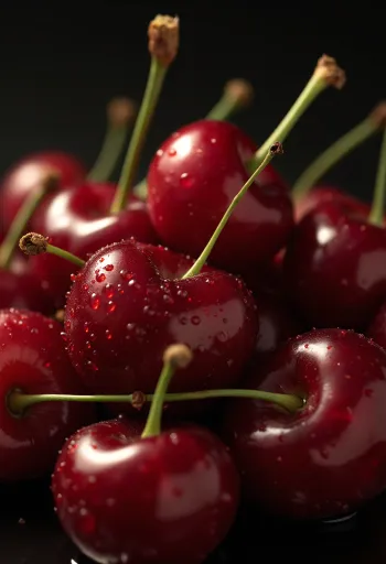 햇살이 비치는 나무 테이블 위에 놓인 신선한 체리와 체리 콩포트