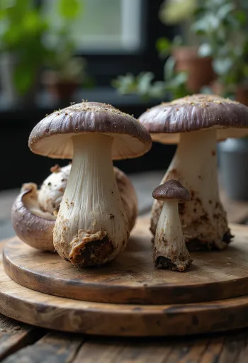 도마 위에 손질되어 썰린 조각무당버섯