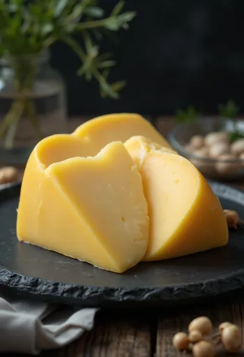 나무 테이블 위 흰색 도자기 그릇에 담긴 신선한 에담 치즈