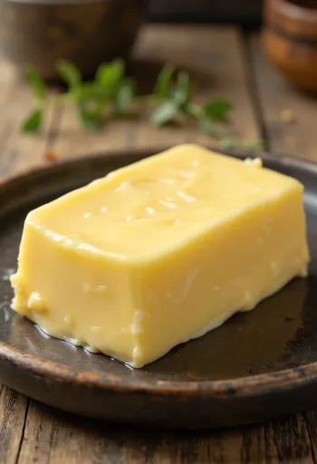 작은 도자기 그릇에 담긴 부드러운 상아색 스위트 크림 버터