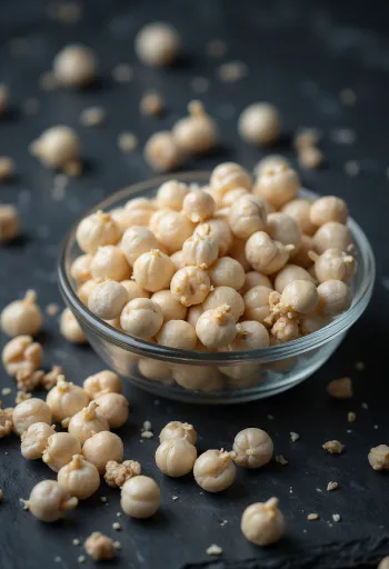 나무 그릇에 담긴 백통후추와 밝은 배경에 흩어진 알갱이들