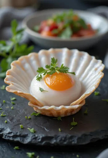 얼음 위에 플레이팅 된 신선한 가리비 관자살