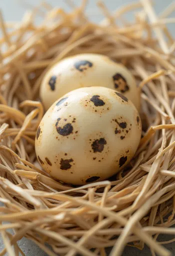 나무 도마 위에 깨뜨린 신선한 메추리알 노른자와 흰자