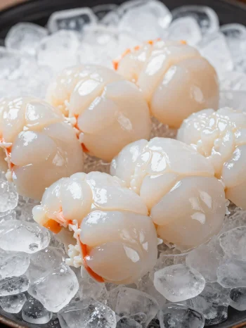 나무 도마 위 레몬과 향신료를 곁들인 신선한 랍스터