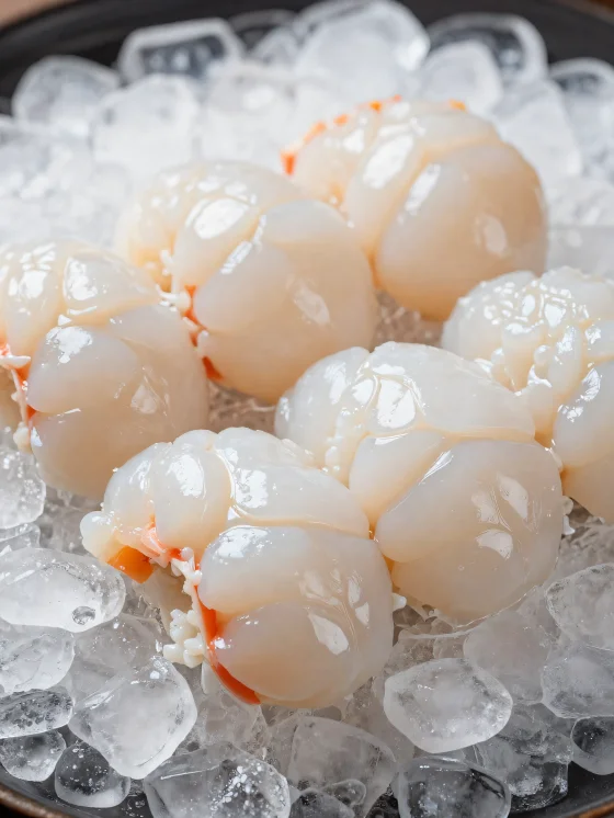 나무 도마 위 레몬과 향신료를 곁들인 신선한 랍스터