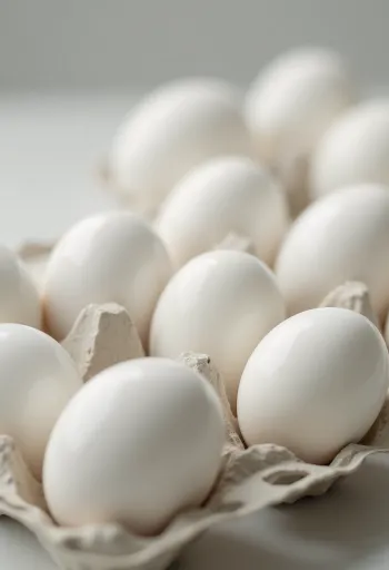 나무 도마 위에 깨뜨린 신선한 오리알의 노른자와 흰자