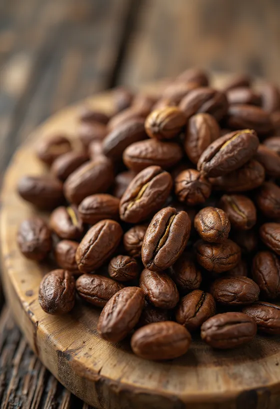 발효 및 건조된 카카오 빈과 껍질이 깨진 카카오 닙스, 러 스틱한 배경