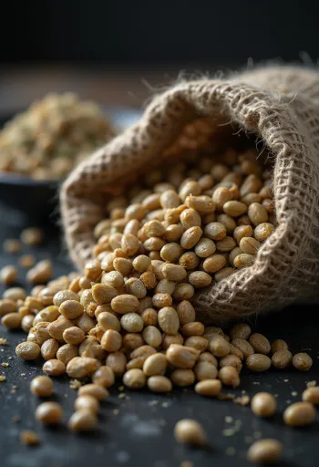 나무 그릇에 담긴 햄프씨드와 숟가락