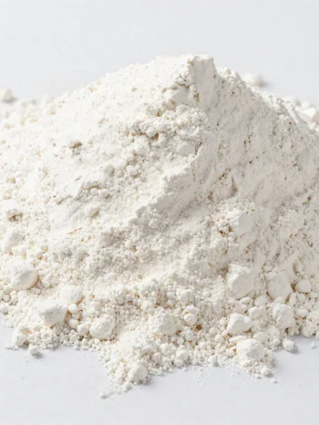 도자기 그릇에 담긴 고운 질감의 밝은 색 코코넛 가루