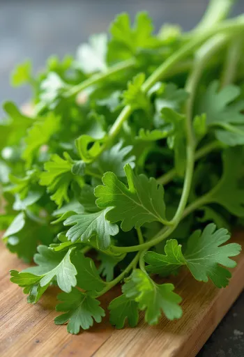 말린 러비지 잎과 곱게 간 러비지 가루, 나무 테이블 위