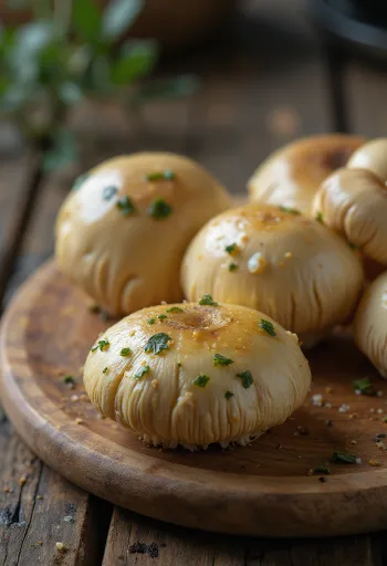 도마 위에 손질되어 놓인 가문비젖버섯 슬라이스