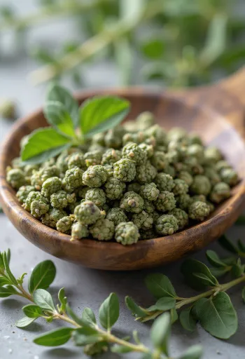 말린 마조람 잎과 가루가 작은 그릇에 담긴 모습