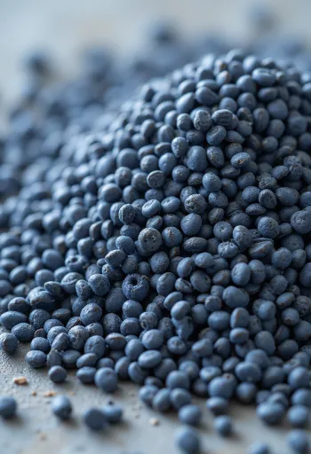 도기 그릇에 담긴 포피시드와 바닥에 흩뿌려진 씨앗들