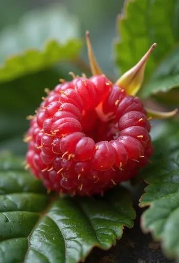 신선한 라즈베리와 수제 잼, 민트 잎이 놓인 테이블