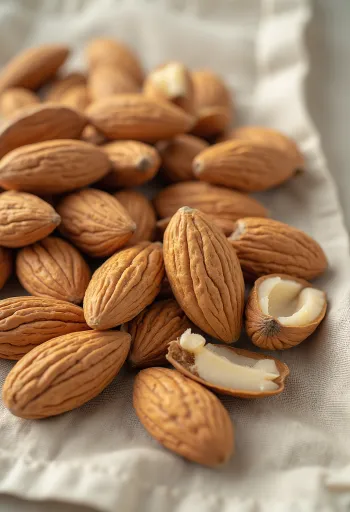 껍질 벗긴 아몬드가 나무 그릇에 담겨 있는 모습