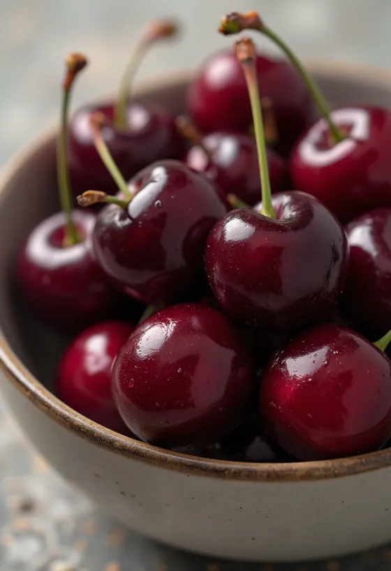 신선한 타트체리와 체리 잼이 놓인 나무 테이블