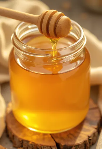 유리병에 담긴 황금빛 꿀과 꿀이 흐르는 허니 디퍼