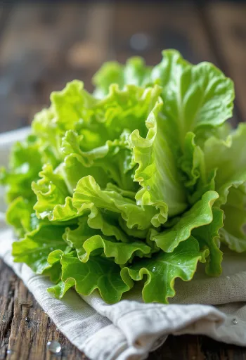 나무 도마 위에 놓인 싱싱한 초록빛과 붉은빛이 감도는 바타비아 상추