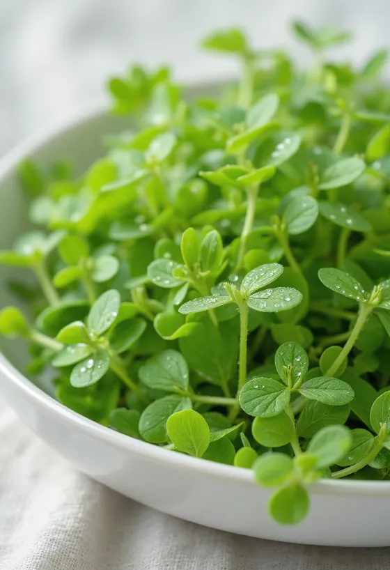 싱싱한 초록 잎과 작고 하얀 꽃이 핀 별꽃 식물