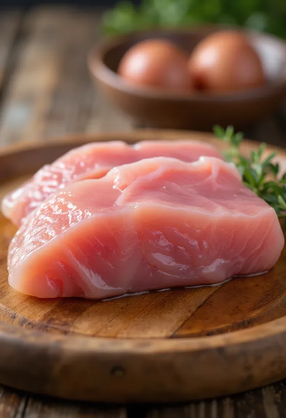 도마 위에 놓인 신선한 날개다랑어(알바코어) 필렛