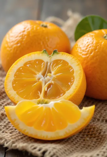 껍질을 벗긴 사쓰마 감귤의 싱싱한 오렌지빛 과육 단면