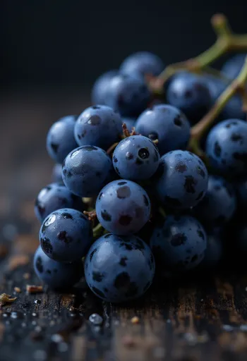 탐스럽게 익은 짙은 보라색 이자벨라 포도송이 근접 촬영