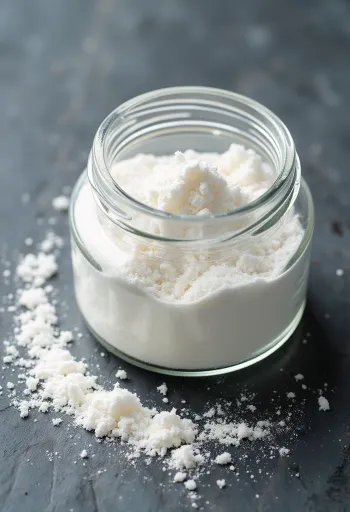 작은 그릇에 담긴 하얀 펙틴 가루와 나무 숟가락