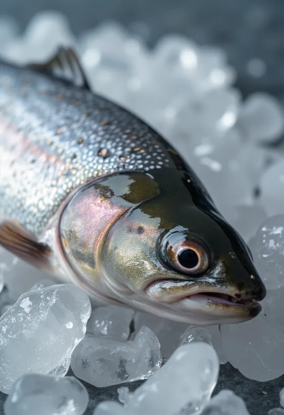 나무 도마 위에 허브와 레몬으로 양념된 신선한 송어 필레