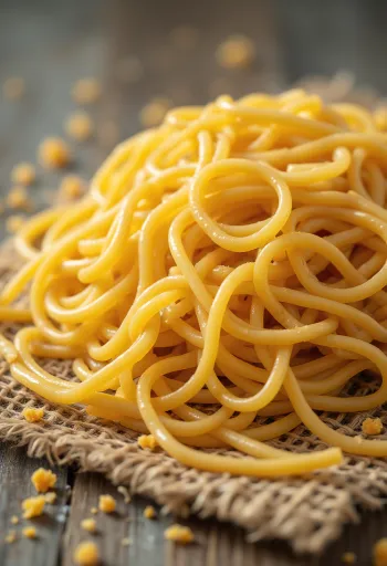 나무 테이블 위에 펼쳐진 꼬불꼬불한 건조 라멘 면