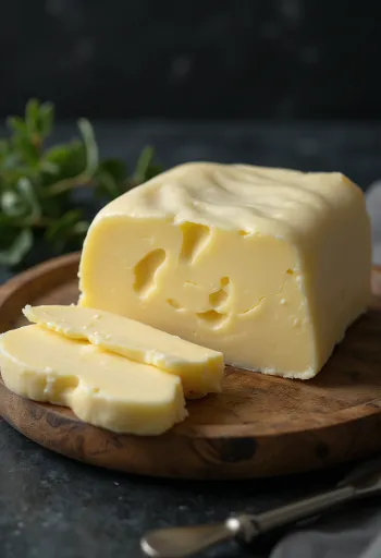 도자기 그릇에 담긴 노란색 발효 버터와 발효 크림의 흔적