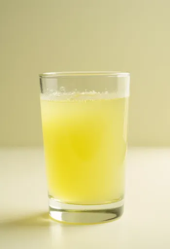 자연광 아래 나무 테이블 위에 놓인 유리병과 그릇에 담긴 신선한 유청