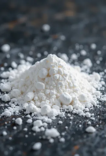 작은 그릇에 담긴 흰색 베이킹 소다 가루와 나무 숟가락