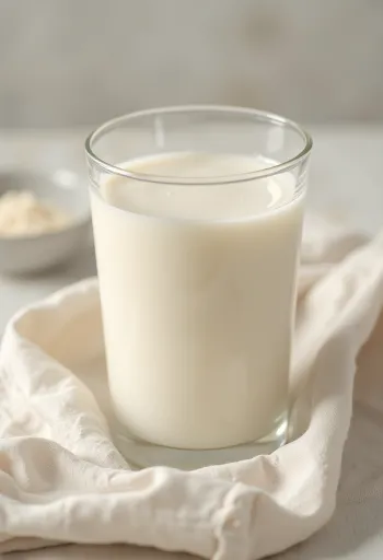 유리잔에 따르는 두유, 그릇에 담긴 콩과 테이블에 흩어진 콩