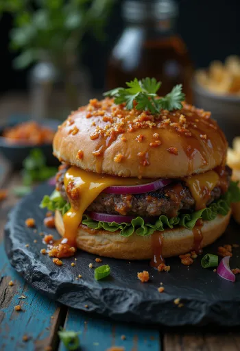 허니 칠리 버거 서빙