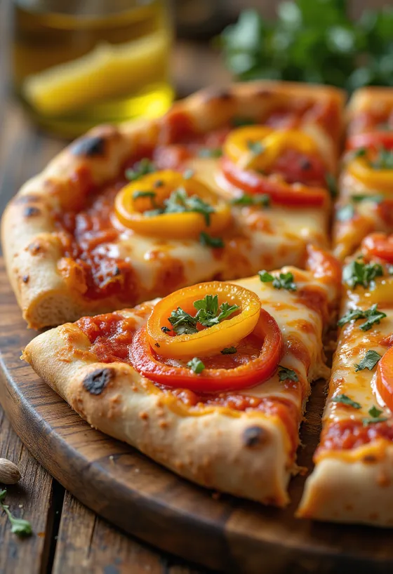 형형색색의 파프리카와 모짜렐라를 곁들인 Pizza ai Peperoni