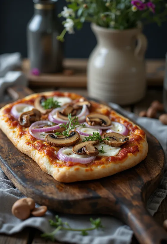 훈제 고기와 사워크림이 올라간 호밀 도우 Pizza Finlandese