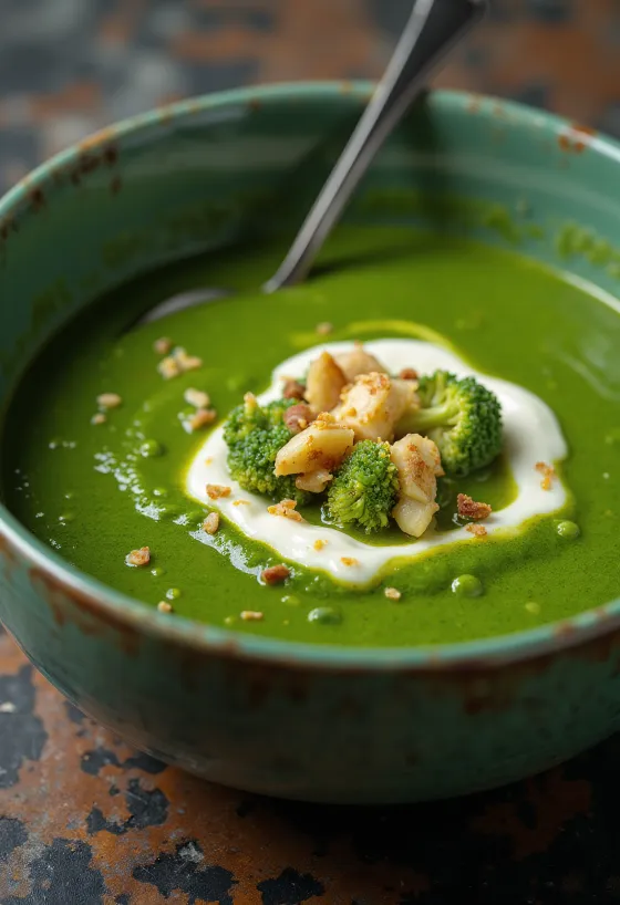 마늘 바질 브로콜리 크림 수프 서빙