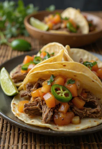 Tacos de Res con Salsa Guayaba 서빙
