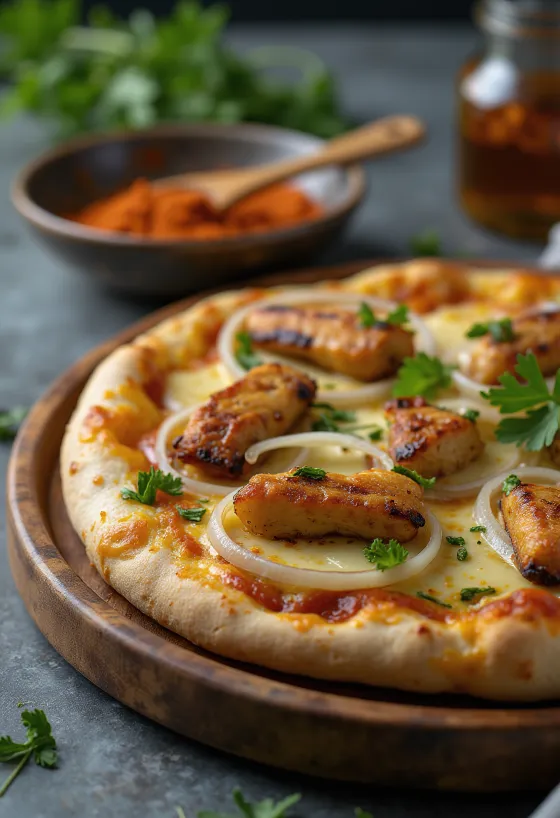매콤한 치킨과 신선한 고수를 올린 Pizza Ghanaian Style