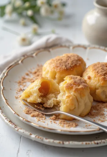 시나몬 설탕과 빵가루를 곁들인 갓 만든 자두 덤플링