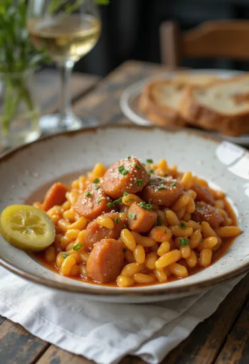 훈제 소시지와 감자, 신선한 파슬리를 곁들인 파스토르타르호냐