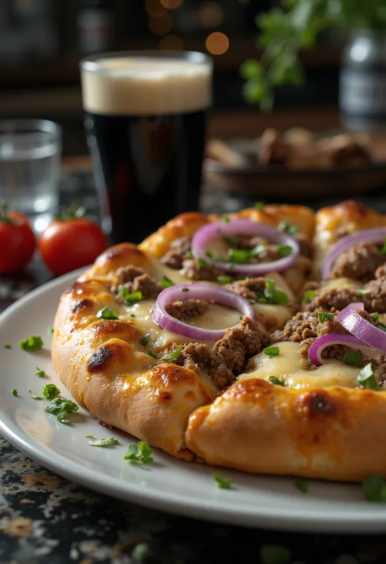 다진 소고기와 체다 치즈가 듬뿍 올라간 Pizza Irish Style