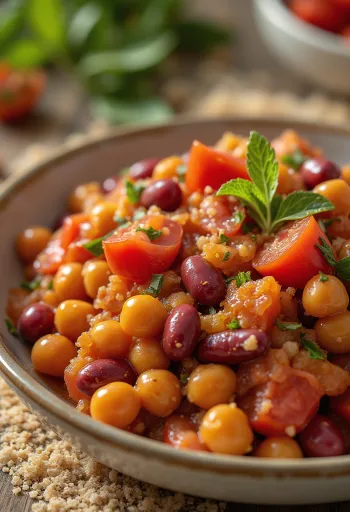 신선한 야채를 곁들인 비건 콩 샐러드