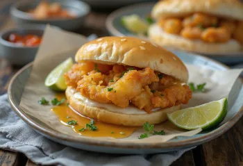 생선 튀김과 허브 소스를 곁들인 Fish Tempura Bao