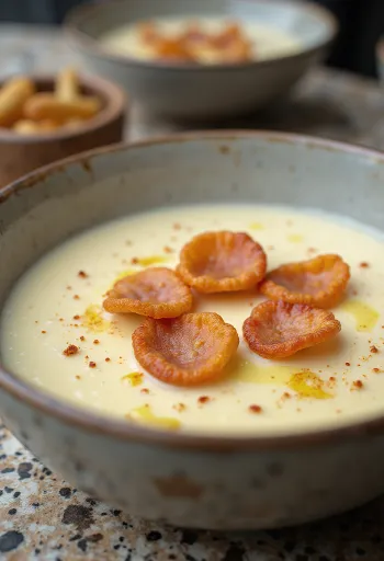 훈제 소시지가 들어간 셀러리 크림 수프