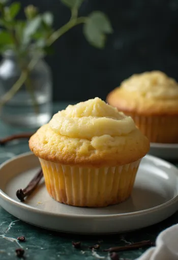 서빙된 클래식 바닐라 컵케이크